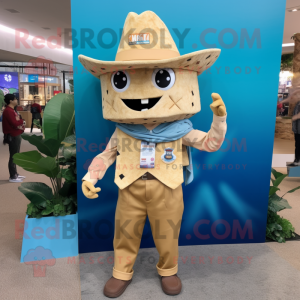Beige Nachos mascot costume character dressed with a Chambray Shirt and Cufflinks