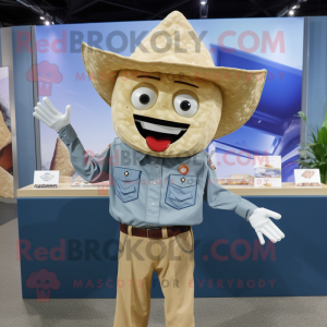 Beige Nachos mascot costume character dressed with a Chambray Shirt and Cufflinks
