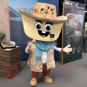 Beige Nachos mascot costume character dressed with a Chambray Shirt and Cufflinks