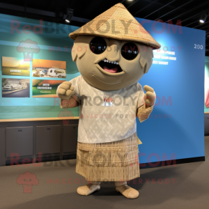 Tan Pho mascot costume character dressed with a Board Shorts and Wraps