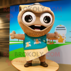 Tan Pho mascot costume character dressed with a Board Shorts and Wraps