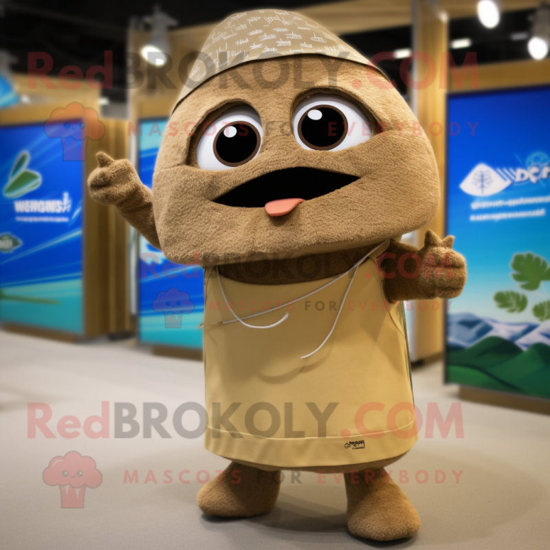 Tan Pho mascot costume character dressed with a Board Shorts and Wraps