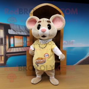 Cream Dormouse mascot costume character dressed with a Board Shorts and Shoe laces