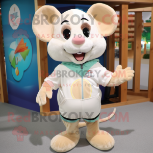 Cream Dormouse mascot costume character dressed with a Board Shorts and Shoe laces