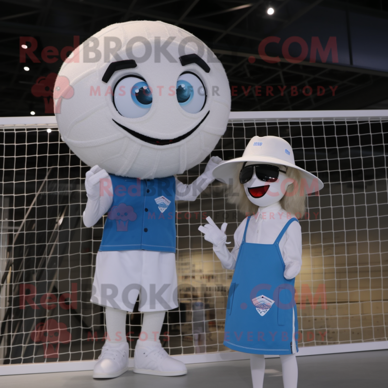 White Volleyball Net mascot costume character dressed with a Mom Jeans and Hats White Volleyball Net mascot costume character dressed with a Mom Jeans and Hats