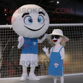 White Volleyball Net mascot costume character dressed with a Mom Jeans and Hats