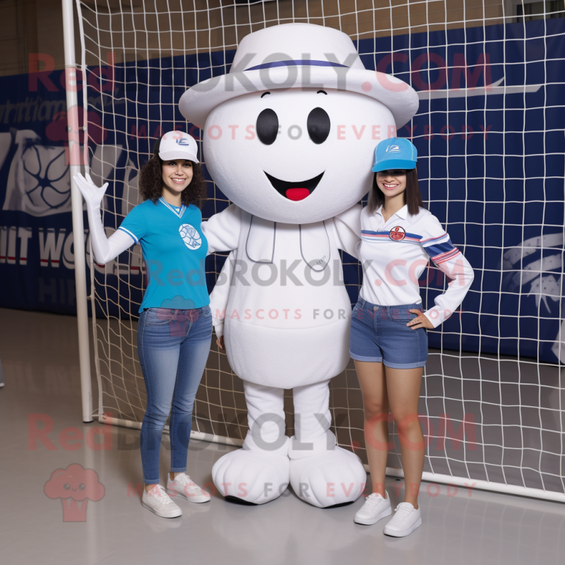White Volleyball Net mascot costume character dressed with a Mom Jeans and Hats White Volleyball Net mascot costume character dressed with a Mom Jeans and Hats