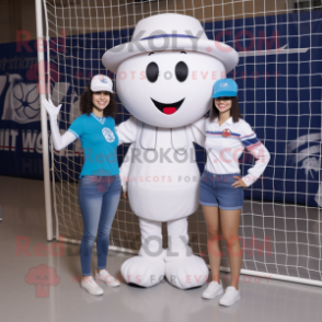 White Volleyball Net mascot costume character dressed with a Mom Jeans and Hats