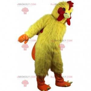 Mascotte di pollo, gallo giallo e rosso, costume da gallina -