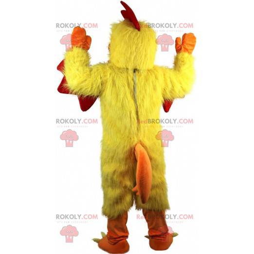 Chicken mascot, yellow and red rooster, hen costume -