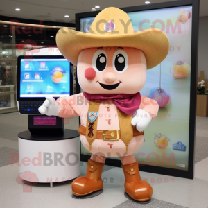 Peach Cowboy mascot costume character dressed with a Cover-up and Digital watches