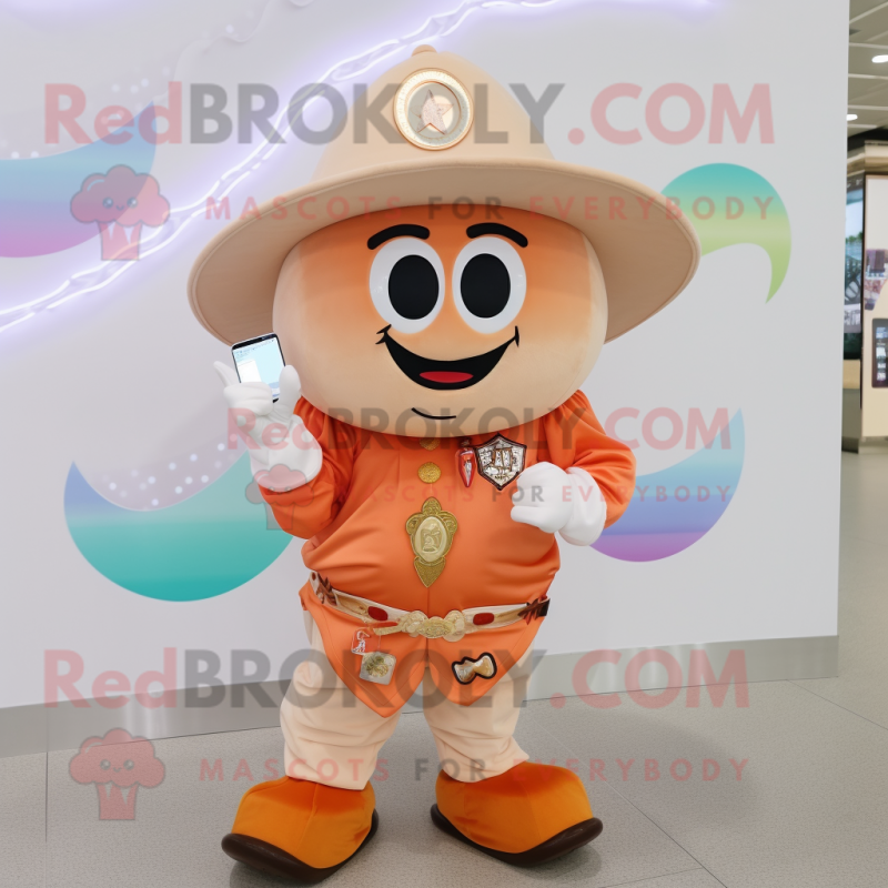 Peach Cowboy mascot costume character dressed with a Cover-up and Digital watches Peach Cowboy mascot costume character dressed with a Cover-up and Digital watches