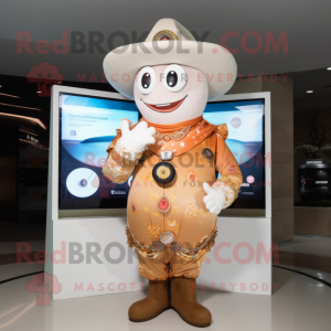 Peach Cowboy mascot costume character dressed with a Cover-up and Digital watches