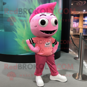 Pink Cod mascot costume character dressed with a Skinny Jeans and Cummerbunds