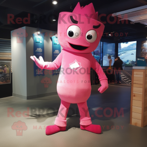 Pink Cod mascot costume character dressed with a Skinny Jeans and Cummerbunds