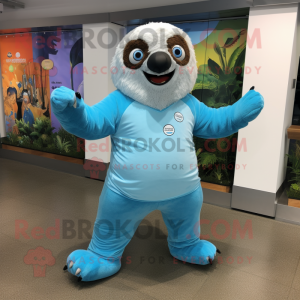 Sky Blue Sloth maskot drakt...