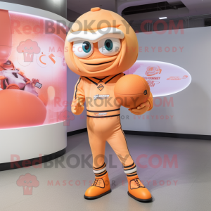 Peach American Football Helmet mascot costume character dressed with a Playsuit and Ties