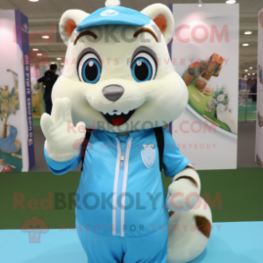 Sky Blue Chipmunk mascot costume character dressed with a Polo Shirt and Gloves