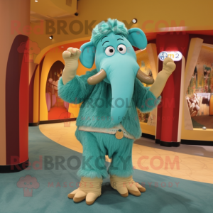 Turquoise Mammoth mascot costume character dressed with a Pencil Skirt and Anklets