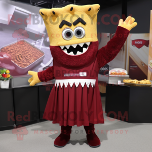 Maroon Nachos mascot costume character dressed with a Sheath Dress and Mittens
