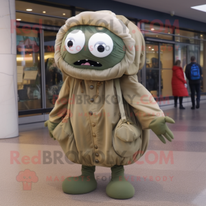 Olive Jellyfish mascot costume character dressed with a Parka and Handbags