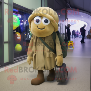 Olive Jellyfish mascot costume character dressed with a Parka and Handbags