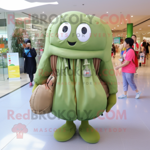 Olive Jellyfish mascot costume character dressed with a Parka and Handbags