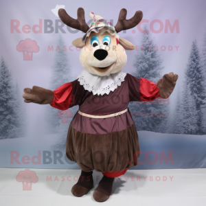 nan Reindeer mascot costume character dressed with a Pleated Skirt and Mittens