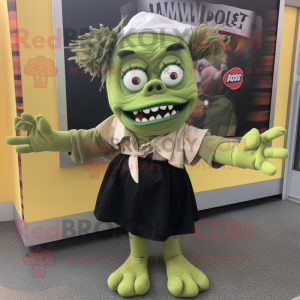 Olive Frankenstein'S Monster mascot costume character dressed with a Pencil Skirt and Scarf clips