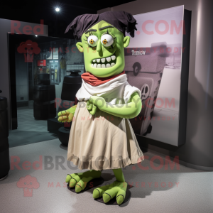 Olive Frankenstein'S Monster mascot costume character dressed with a Pencil Skirt and Scarf clips