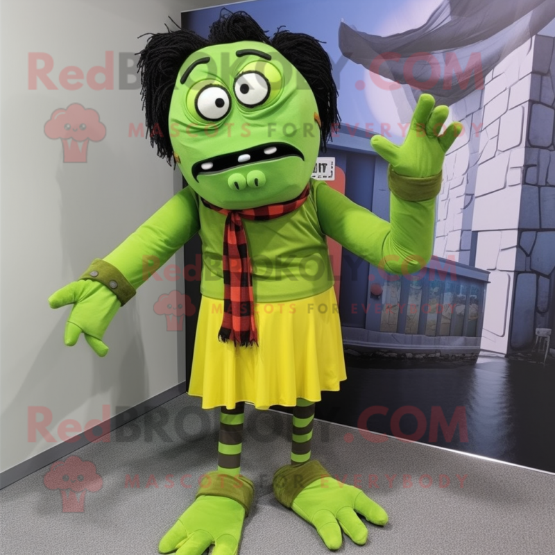 Olive Frankenstein'S Monster mascot costume character dressed with a Pencil Skirt and Scarf clips