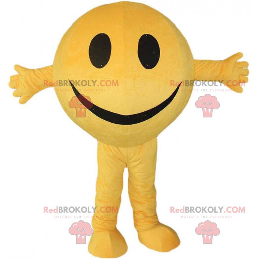 Mascotte gialla smiley, costume da pupazzo di neve rotondo e