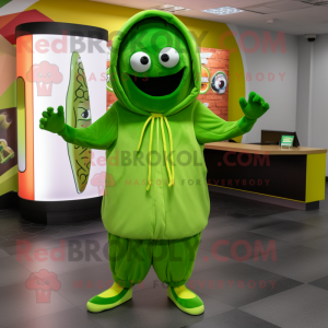 Lime Green Fajitas mascot costume character dressed with a Hoodie and Shoe laces