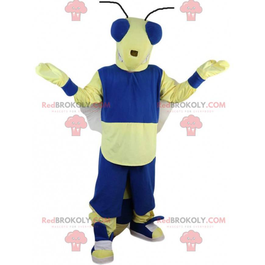 Mascota de la mosca, abeja amarilla y azul, disfraz de insecto