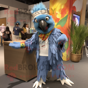Silver Macaw mascot costume character dressed with a Boyfriend Jeans and Headbands