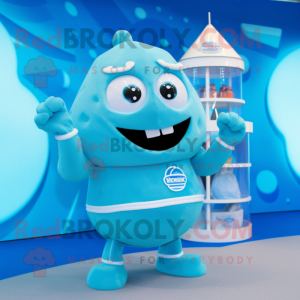 Cyan Ice mascot costume character dressed with a Bikini and Rings