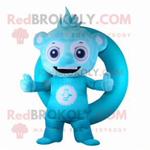 Cyan Ice mascot costume character dressed with a Bikini and Rings