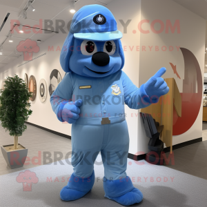 Sky Blue Air Force Soldier mascot costume character dressed with a Dress Pants and Wraps