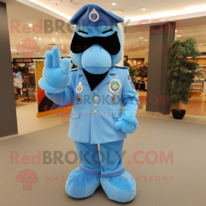 Sky Blue Air Force Soldier mascot costume character dressed with a Dress Pants and Wraps