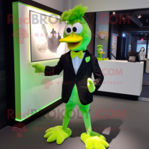 Lime Green Chicken mascot costume character dressed with a Tuxedo and Bow ties