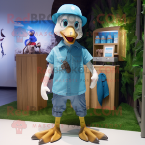 Blue Gosling mascot costume character dressed with a Cargo Shorts and Beanies