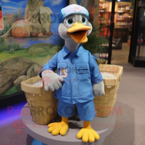 Blue Gosling mascot costume character dressed with a Cargo Shorts and Beanies