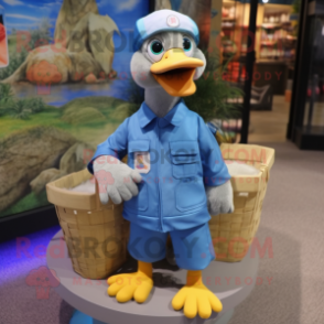 Blue Gosling mascot costume character dressed with a Cargo Shorts and Beanies