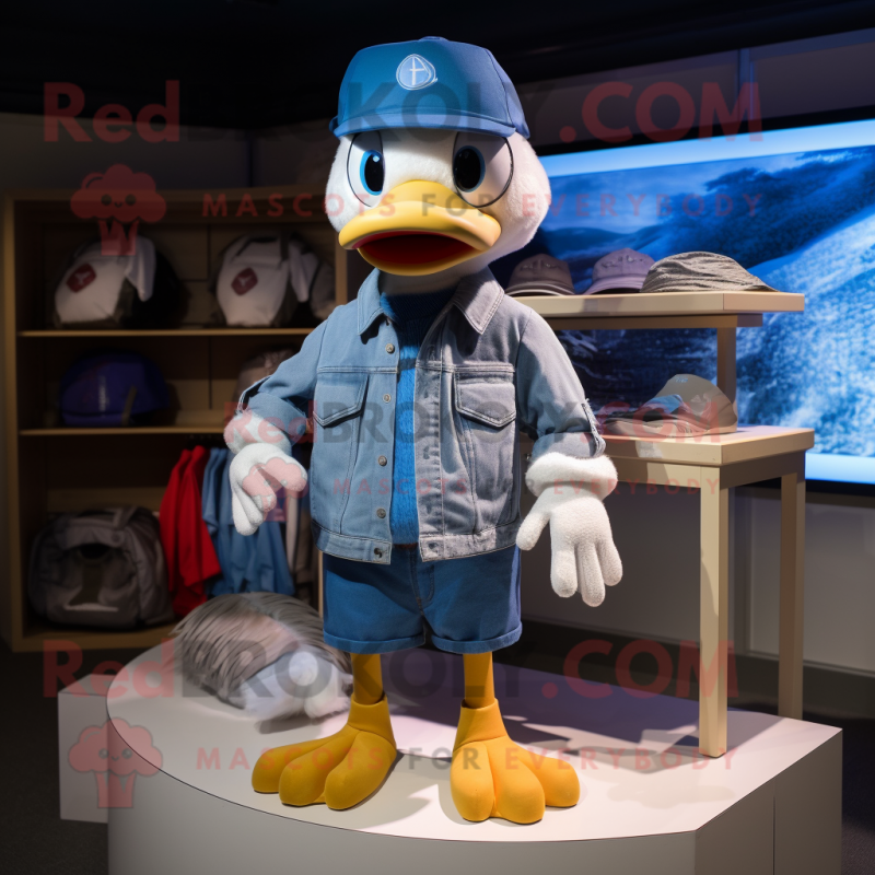 Blue Gosling mascot costume character dressed with a Cargo Shorts and Beanies