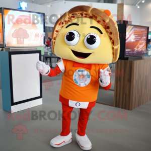 nan Pizza Slice mascot costume character dressed with a Graphic Tee and Smartwatches
