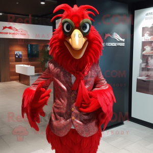 Red Roosters mascot costume character dressed with a Cover-up and Pocket squares