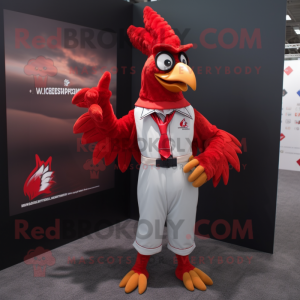 Red Roosters mascot costume character dressed with a Cover-up and Pocket squares