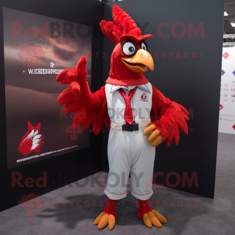 Red Roosters mascot costume character dressed with a Cover-up and Pocket squares