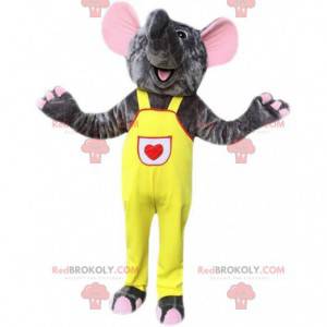 Gray elephant mascot overalls, pachyderm costume -