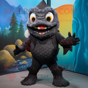 Sort Piranha maskot kostume...